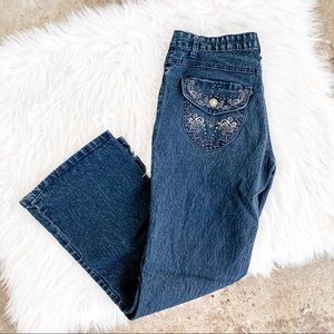 Cosjeans Embroidered Rhinestone Dark Straight Flare Jeans